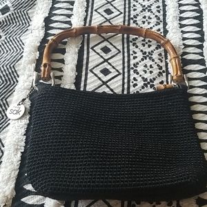 Black crochet Sak with bamboo handle